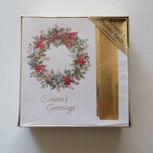 Season’s Greetings Christmas Wreath New Box of 40 Luxury Holiday Cards Envelopes